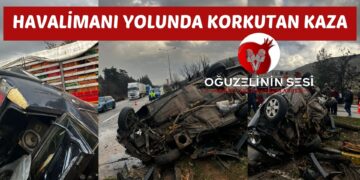 HAVALİMANI YOLUNDA KORKUTAN KAZA